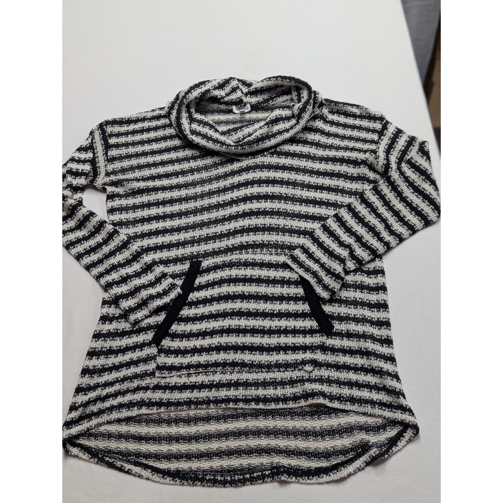 Splendid Women Light Weight Striped Cowl Neck Sweater Kangaroo Pocket Small